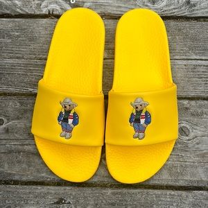 🆕Polo Ralph Lauren Bear with cowboy hat 🤠 Slides Yellow size 9 NWOT